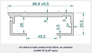 LÁMINA GRUPO 2 PISO MÓVIL ALITE 24 + CUÑA AL + JUNQUILLO, d.e.e=97 mm, e=6 mm, L=13.215 mm, Pp=30,4 kg (PERFIL AL 031-008-019 L=13.175 mm)