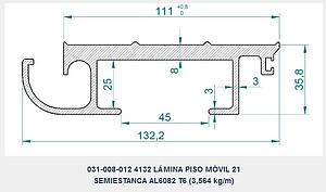 LÁMINA GRUPO 2 PISO MÓVIL ALITE 21 SEMI LP + CUÑA AL + JUNQUILLO, d.e.e=112 mm, e=8 mm, L=13.215 mm, Pp=47,2 kg (PERFIL AL 031-008-012 L=13.175 mm)